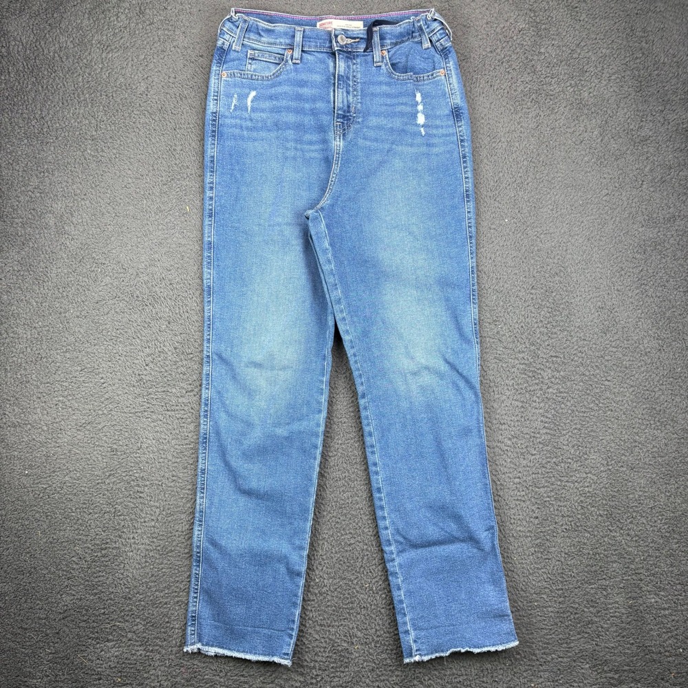 Signature Levi Strauss Heritage High Rise Ankle Straight Jeans Blue Distressed